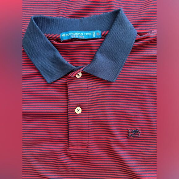 Southern Tide Polo Shirt Tide to Trail Striped Mens Short Sleeve Golf Shirt - Picture 2 of 12